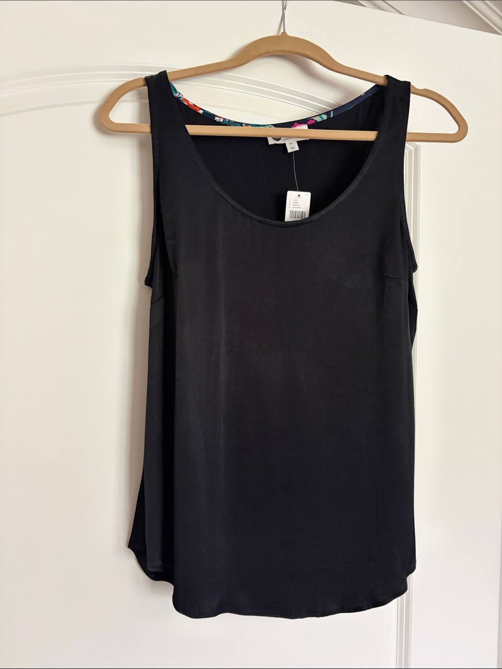 Floreat Black Scoop Neck Tank with Floral-Trim Back
